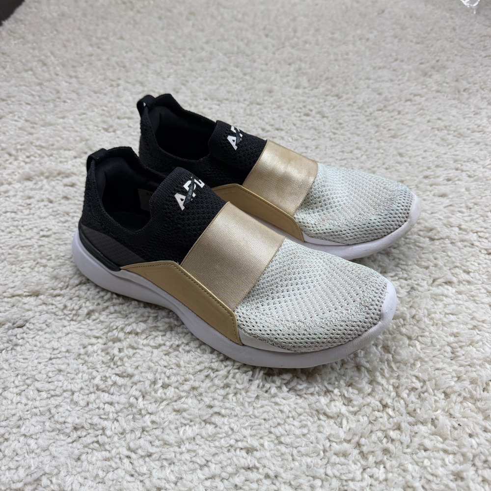 APL Womens Techloom Bliss Sneakers Black Gold Size US 8 Mesh Slip On